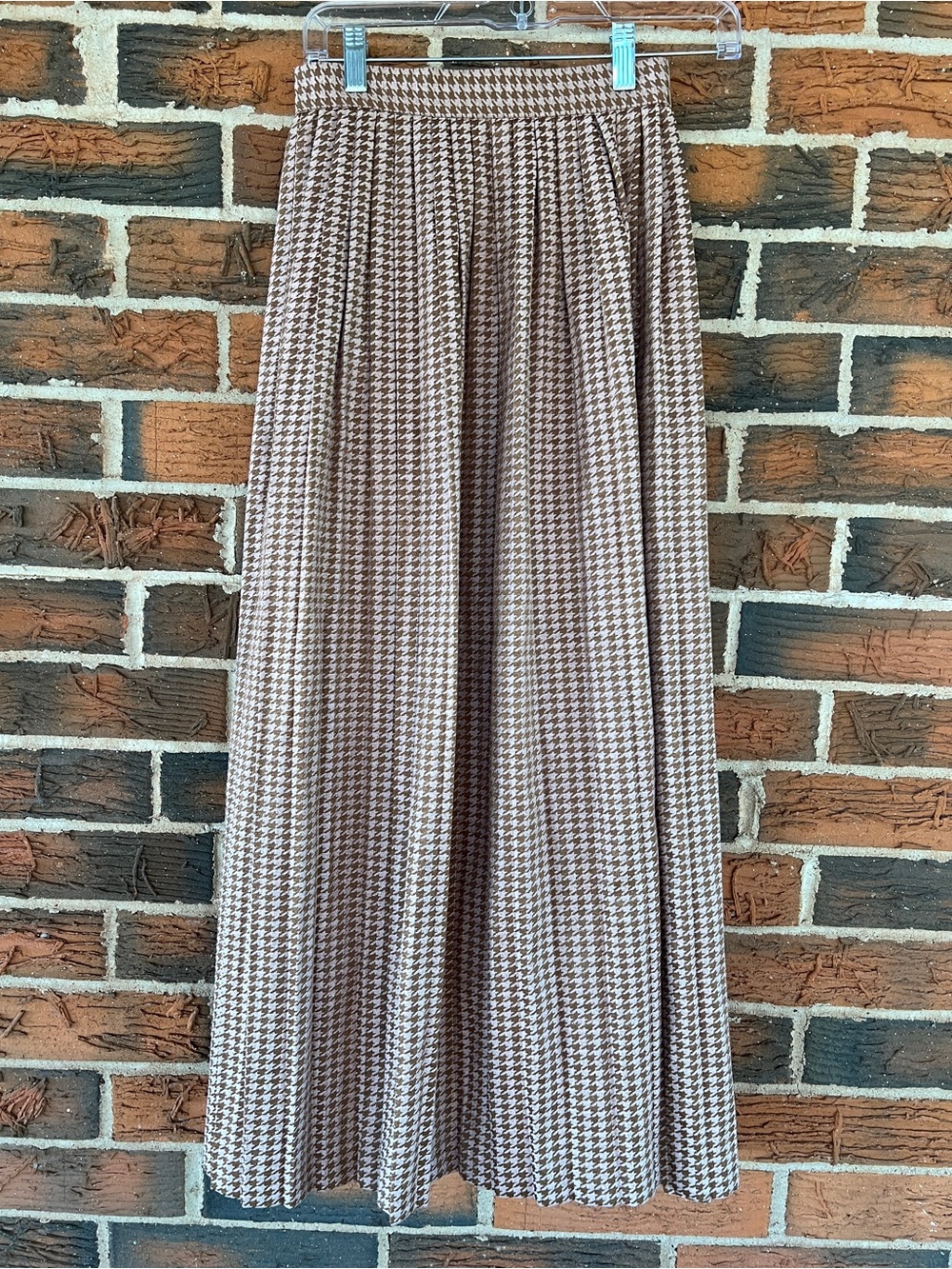 NWOT Massimo Dutti Brown Houndstooth Pleated High Waist Wide Leg Pants Size 2